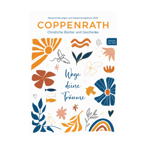 Katalogtitel Coppenrath CHristliche Bücher und Geschenke Verschiedene christliche Ornamente und Zeichen auf weißem Hintergrund, Katalogtitel Coppenrath CHristliche Bücher und Geschenke