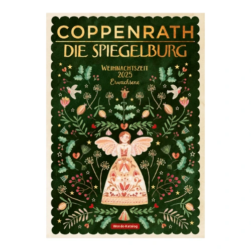 Coppenrath Die Spiegelburg Weihnachtszeit 2025 Engel auf weihnachtlichem Hintergrund, Katalogtitel Weihnachtszeit 2025