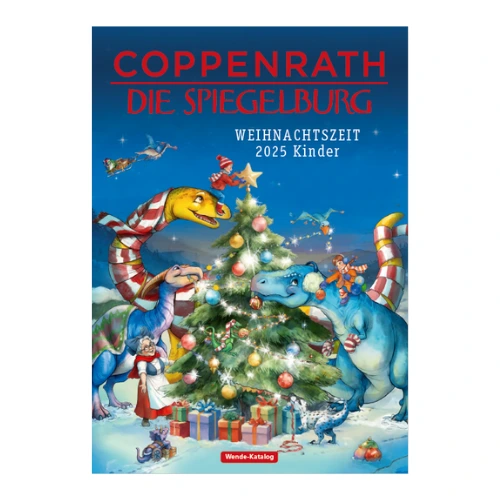 Coppenrath Die Spiegelburg Weihnachtszeit Kinder 2025 Bunte Dinosaurier schmücken Weihnachtsbaum vor Schneelandschaft